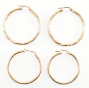 TWO PAIRS OF 9CT GOLD HOOP EARRINGS