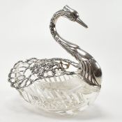 HALLMARKED 925 SILVER MOUNTED CUT GLASS SWAN DISH