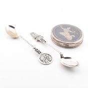 TWO SOUVENIR SPOONS & NIELLO COMPACT