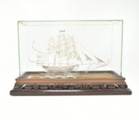 CASED SILVER FILIGREE MODEL TALL SHIP