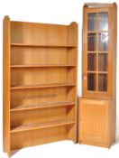 CONTEMPORARY OAK PEDESTAL DISPLAY CABINET & BOOKCASE
