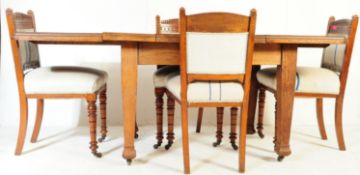 EDWARDIAN ARTS & CRAFTS OAK & MAHOGANY DINING ROOM SUITE