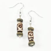 PAIR OF SILVER & TIBETAN DZI STYLE BEAD EARRINGS
