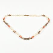 VINTAGE HALLMARKED 9CT TRICOLOUR GOLD PEARL & CORAL NECKLACE