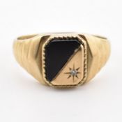 HALLMARKED 9CT GOLD ONYX & DIAMOND SIGNET RING