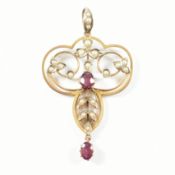 ANTIQUE 9CT GOLD GARNET & SEED PEARL NECKLACE PENDANT