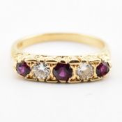 18CT GOLD RUBY & DIAMOND FIVE STONE RING