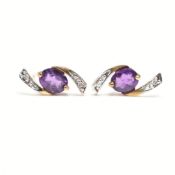 PAIR OF 9CT GOLD AMETHYST & CUBIC ZIRCONIA STUD EARRINGS