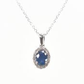 18CT WHITE GOLD SAPPHIRE & DIAMOND PENDANT NECKLACE
