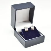 PAIR 14CT WHITE GOLD & DIAMOND HOOP EARRINGS