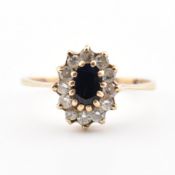 HALLMARKED 9CT GOLD SAPPHIRE & WHITE STONE HALO RING