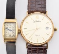 TWO GOLD WRISTWATCHES WITH LEATHERETTE STRAPS
