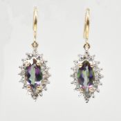 HALLMARKED 9CT BICOLOUR GOLD MYSTIC TOPAZ & DIAMOND EARRINGS