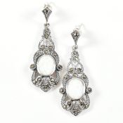 PAIR 925 SILVER MARCASITE & SYNTHETIC OPAL PENDANT EARRINGS