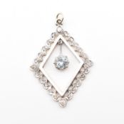 1920S AQUAMARINE & DIAMOND NECKLACE PENDANT