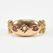 VICTORIAN HALLMARKED 15CT GOLD DIAMOND & RED STONE RING