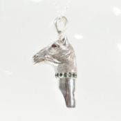 925 SILVER & SAPPHIRE EQUESTRIAN HORSE WHISTLE PENDANT NECKLACE