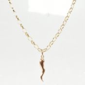 VINTAGE 9CT GOLD NECKLACE CHAIN & CORNICELLO PENDANT