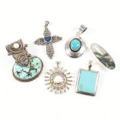 COLLECTION OF ASSORTED 925 SILVER NECKLACE PENDANTS & BROOCH