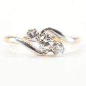 18CT GOLD & DIAMOND THREE STONE CROSSOVER RING