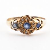 ANTIQUE AF GOLD SAPPHIRE & DIAMOND CLUSTER RING