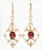 PAIR OF 9CT GOLD & GARNET PENDANT EARRINGS