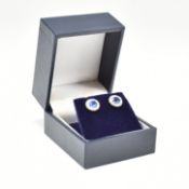 PAIR OF 18CT WHITE GOLD DIAMOND & SAPPHIRE STUD EARRINGS