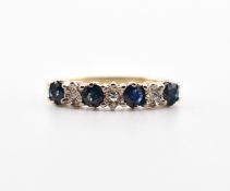 HALLMARKED 9CT GOLD SAPPHIRE & DIAMOND HALF HOOP RING