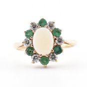 HALLMARKED 9CT GOLD OPAL EMERALD & CZ HALO RING