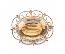 HALLMARKED 9CT GOLD & CITRINE BROOCH PIN