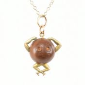 EARLY 20TH CENTURY 9CT GOLD & WOOD FUMSUP CHARM & NECKLACE CHAIN