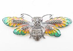 925 SILVER PLIQUE A JOUR & MARCASITE BUTTERFLY BROOCH PIN