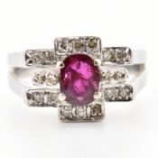 WHITE GOLD RUBY & DIAMOND CLUSTER RING