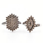 TWO 925 SILVER & DIAMOND CLUSTER RINGS