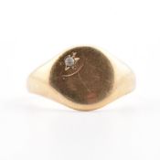 HALLMARKED 9CT GOLD & WHITE STONE SIGNET RING