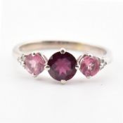 14CT WHITE GOLD PINK STONE & DIAMOND RING