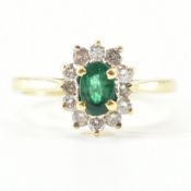 18CT GOLD EMERALD & DIAMOND HALO RING