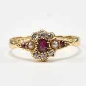 ANTIQUE HALLMARKED 18CT GOLD RUBY DIAMOND & PEARL RING