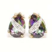 9CT GOLD MYSTIC TOPAZ & DIAMOND STUD EARRINGS