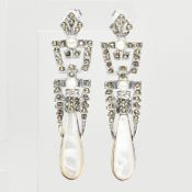 PAIR OF 925 SILVER MOTHER OF PEARL & MARCASITE PENDANT EARRINGS