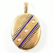 ANTIQUE YELLOW METAL PEARL & ENAMEL LOCKET PENDANT