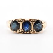 HALLMARKED 9CT GOLD & SAPPHIRE THREE STONE RING