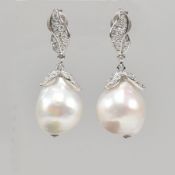 PAIR OF CZ & FRESHWATER PEARL PENDANT EARRINGS