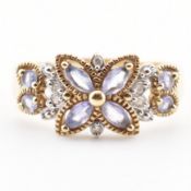 HALLMARKED 9CT GOLD DIAMOND & AMETHYST CLUSTER RING