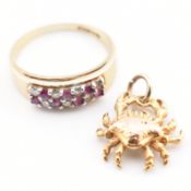 HALLMARKED 9CT GOLD RING & CRAB PENDANT CHARM