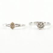 TWO HALLMARKED 9CT WHITE GOLD & DIAMOND RINGS