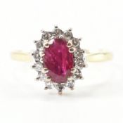 HALLMARKED 18CT GOLD RUBY & DIAMOND HALO RING