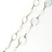 9CT GOLD AQUAMARINE & BAROQUE PEARL CHAIN NECKLACE