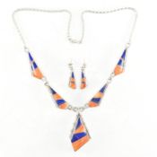 STERLING SILVER NAVAJO STYLE LAPIS LAZULI & SHELL DEMI PARURE