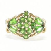 HALLMARKED 9CT GOLD & CHROME DIOPSIDE CLUSTER RING